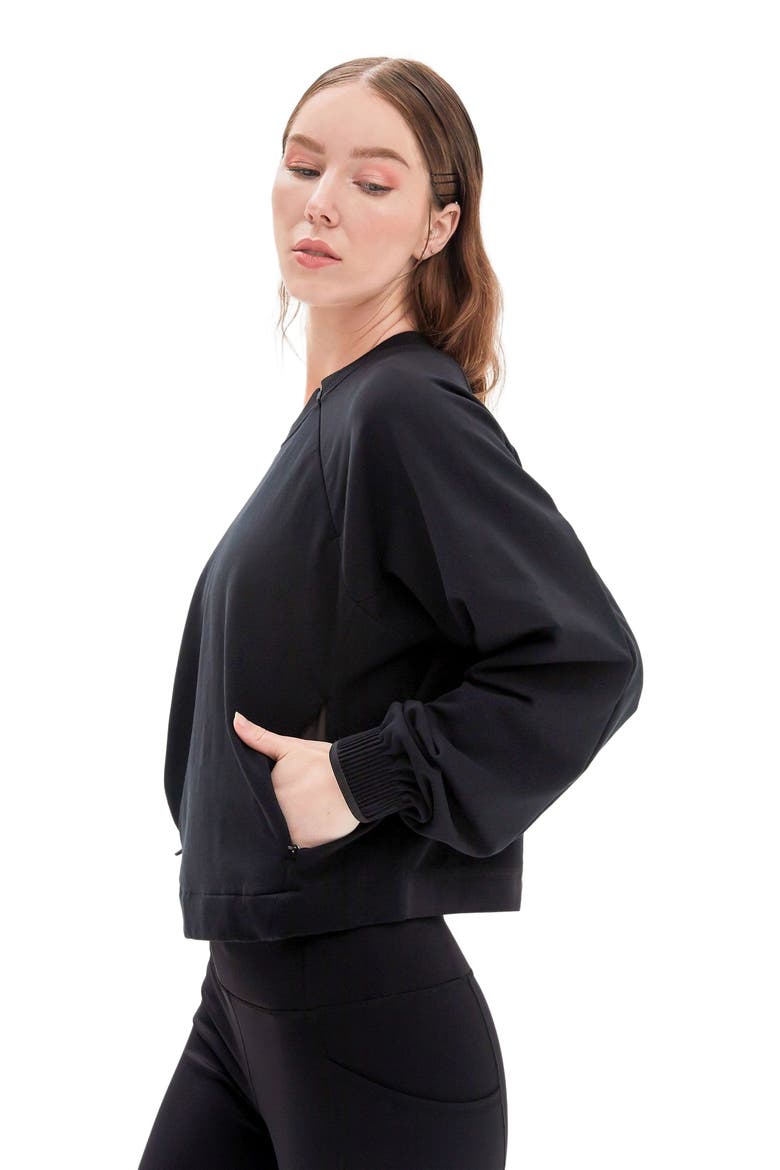City Zip Crop Crewneck Sweatshirt, Alternate, color, Black