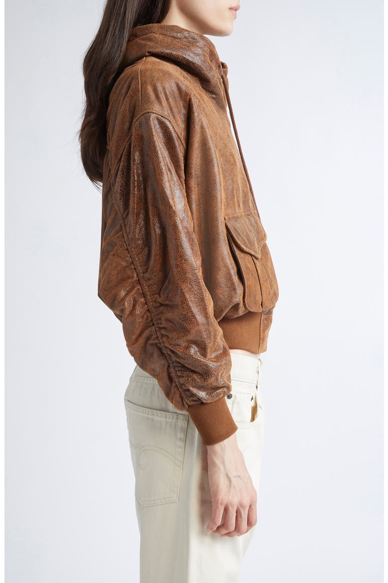 Oversize Leather Bomber Jacket, Alternate, color, BROWN