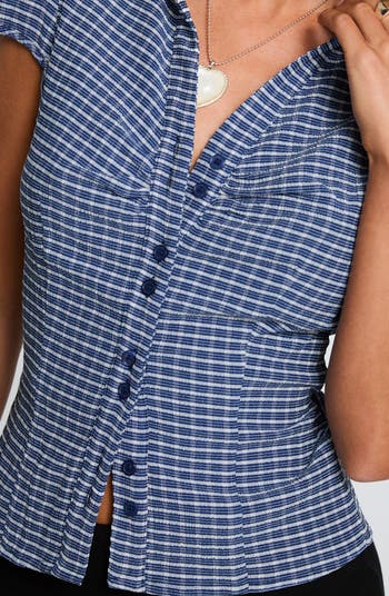 Arianwyn Check Cap Sleeve Button-Up Shirt