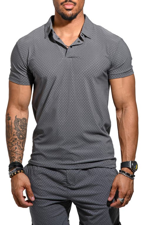 Maceoo Geo Pattern Stretch Nylon Polo In Gray