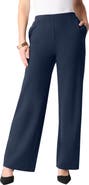 Roaman's Plus Size Ponte Wide Leg Pant With Pockets And Pull On Elastic Waist