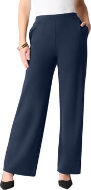 Roaman's Plus Size Ponte Wide Leg Pant With Pockets And Pull On Elastic Waist