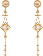 Balmain Brass and pearl pendant earrings
