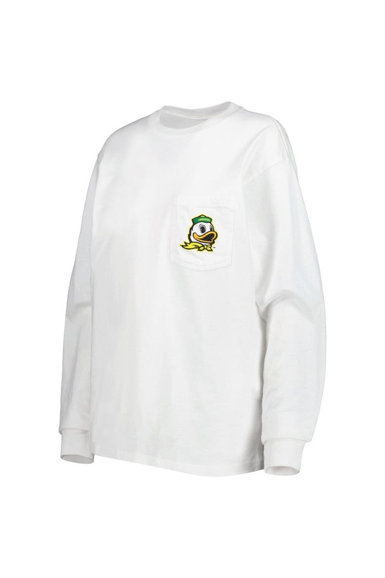 Women's League Collegiate Wear White Oregon Ducks Oversized Pocket Long Sleeve T-Shirt, Alternate, color, White