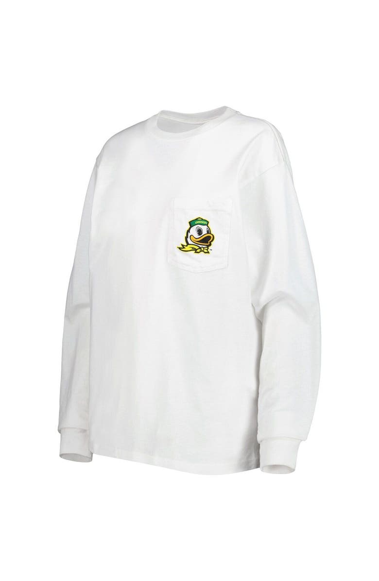 LEAGUE COLLEGIATE WEAR Women's League Collegiate Wear White Oregon Ducks Oversized Pocket Long Sleeve T-Shirt, Alternate, color, 