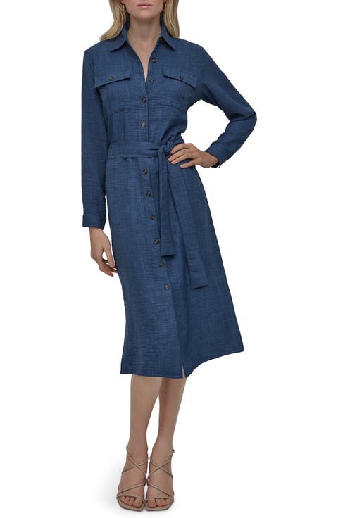 Long Sleeve Belted Midi Shirtdress