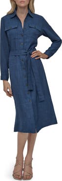 DKNY Long Sleeve Belted Midi Shirtdress