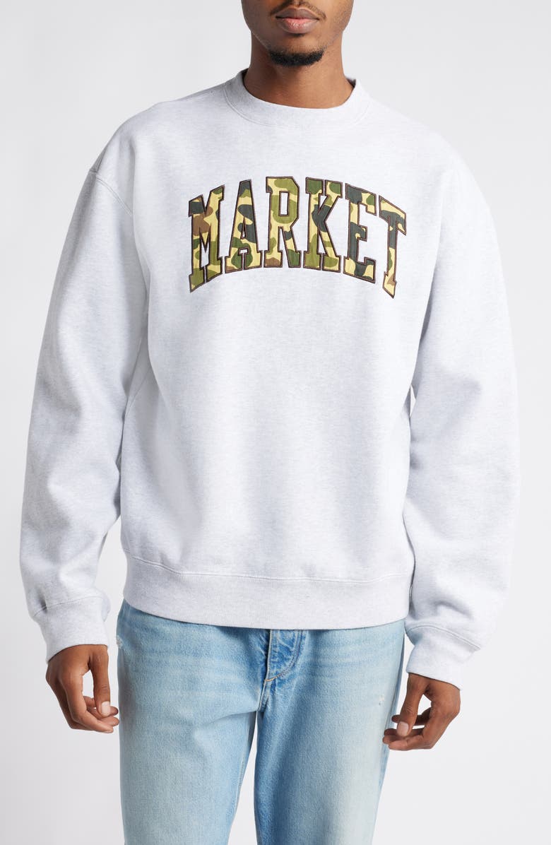 MARKET Camo Logo Appliqué Crewneck Sweatshirt, Main, color,