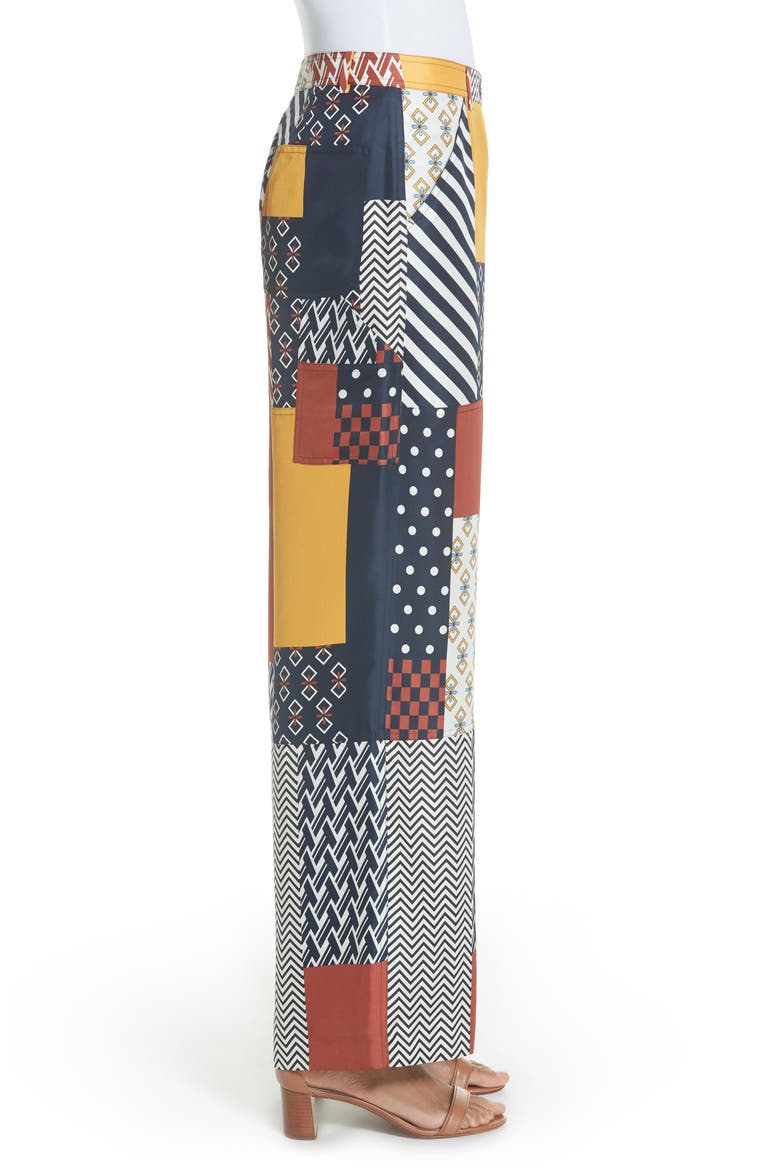 Denise Patchwork Silk Pants, Alternate, color, GEOMETRIC PATCHWORK