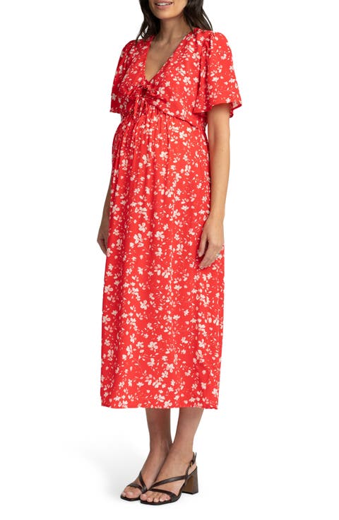 Floral Maternity/Nursing Jersey Midi Dress