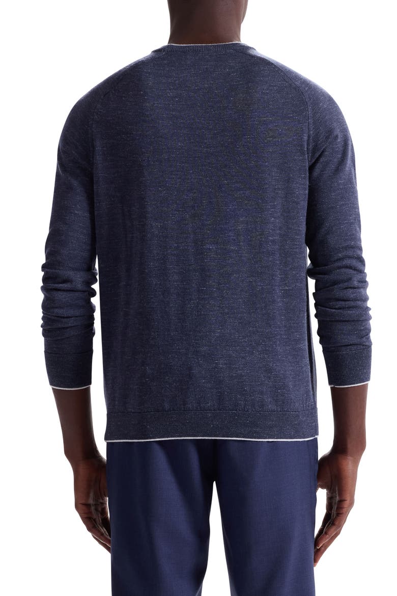 Tipped Merino Wool, Silk & Linen Crewneck Sweater, Alternate, color, NAVY