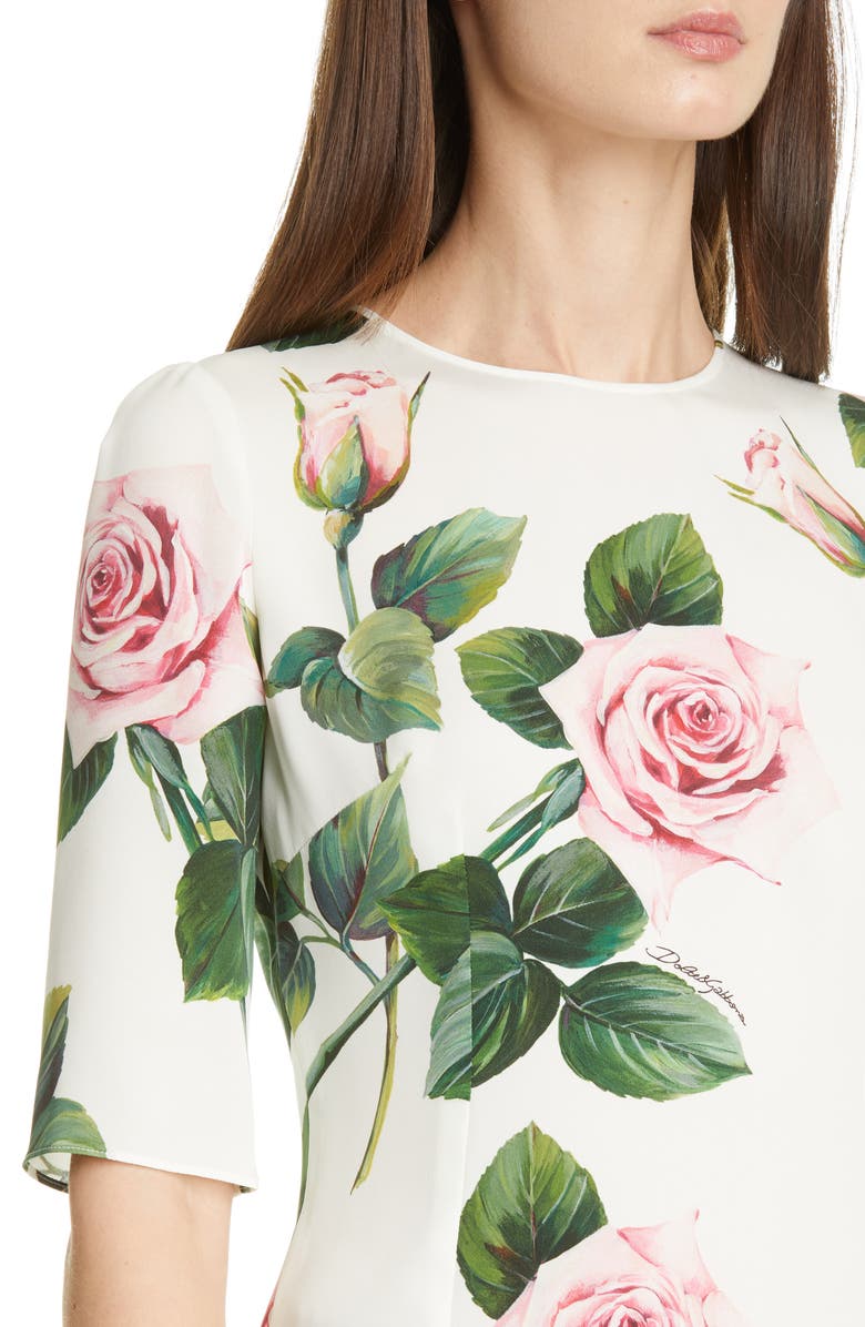 Dolce&Gabbana Rose Print Stretch Silk Charmeuse Top, Alternate, color, 