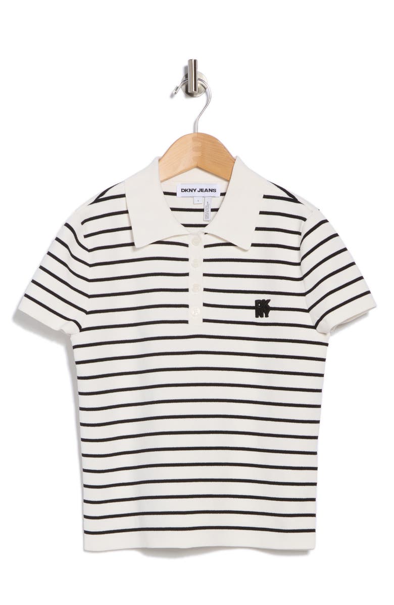 DKNY Jeans Cap Sleeve Polo, Alternate, color, White/ Black