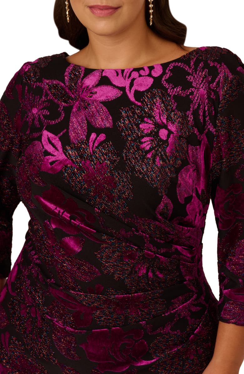 Adrianna Papell Metallic Velvet Cowl Back Dress, Alternate, color, 