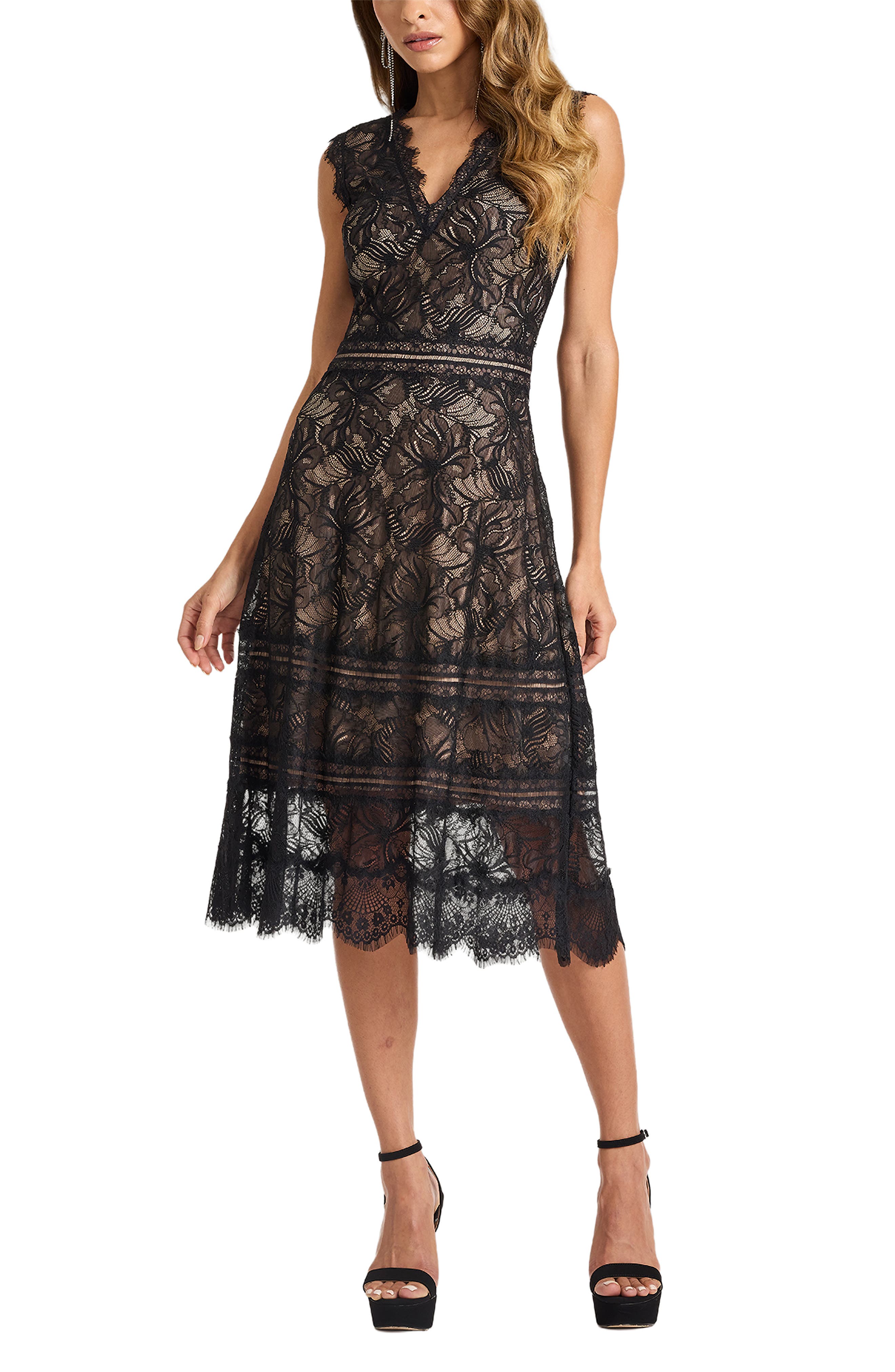 Tadashi Shoji Lace & Mesh Midi Cocktail Dress | Nordstrom