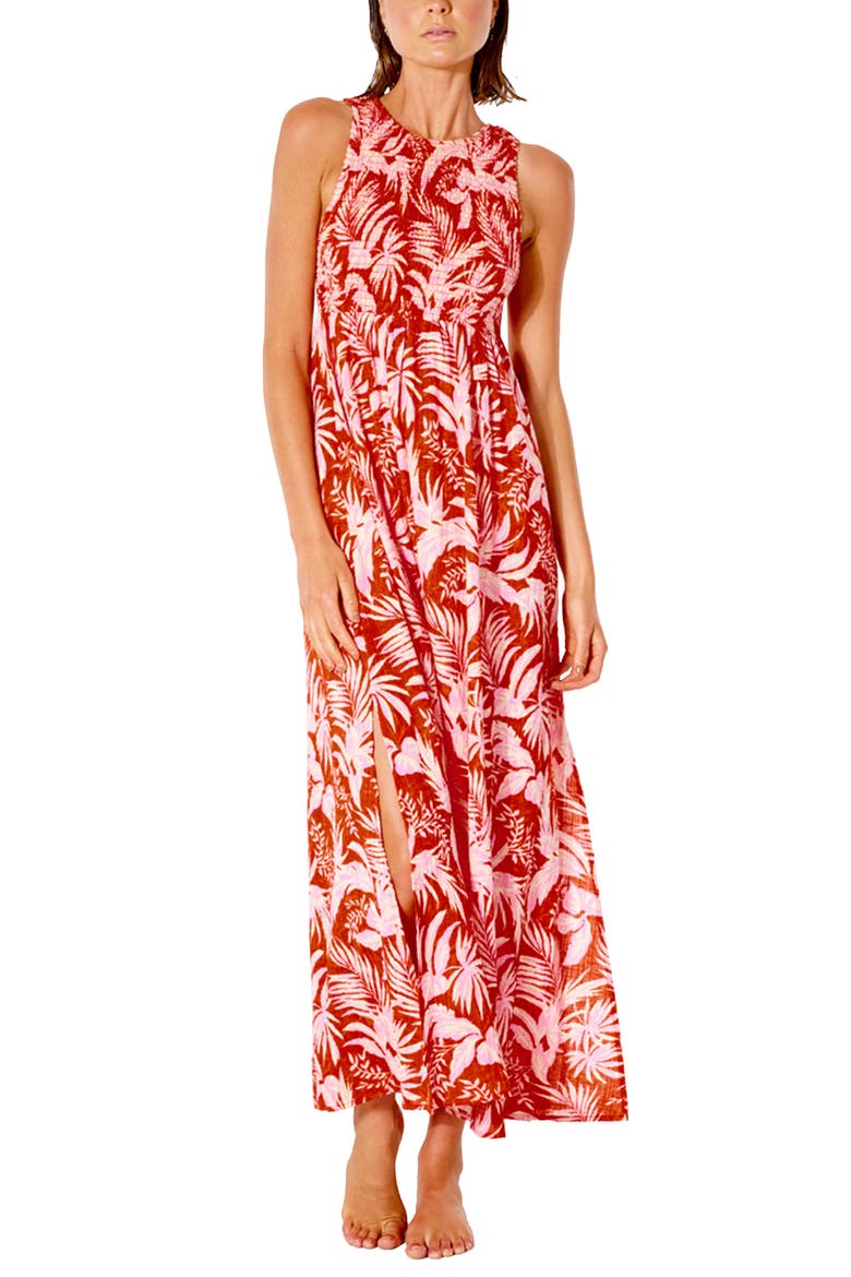 Sun Rays Print Maxi Dress, Alternate, color, RED