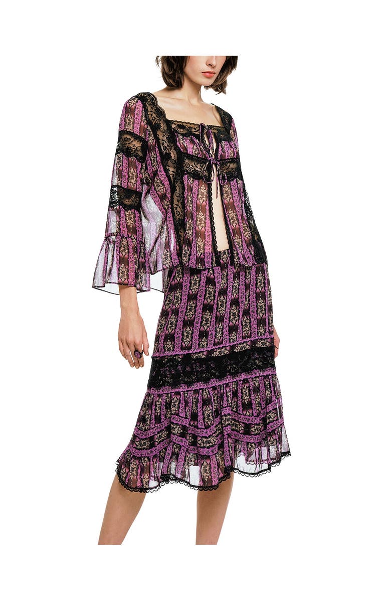 Anna Sui Cameo Stripe Print Tie Blouse, Alternate, color, Orchid