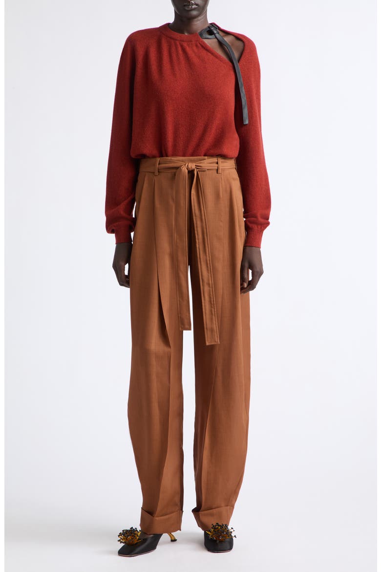 Cutout Crewneck Wool & Cashmere Sweater, Alternate, color, BRICK MELANGE