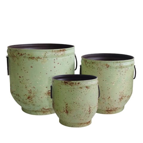 Vintage Bucket Planters with Drainage Plug Set of 3