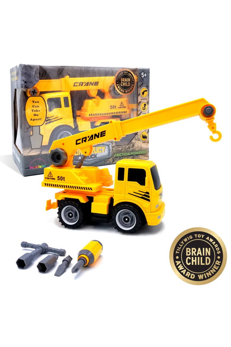 Construct A Truck - Crane. Take it apart & put it back together + Friction powered(like 2-toys-in-1!) Awesome award winning toy that encourages creativity!, Main, color, Yellow
