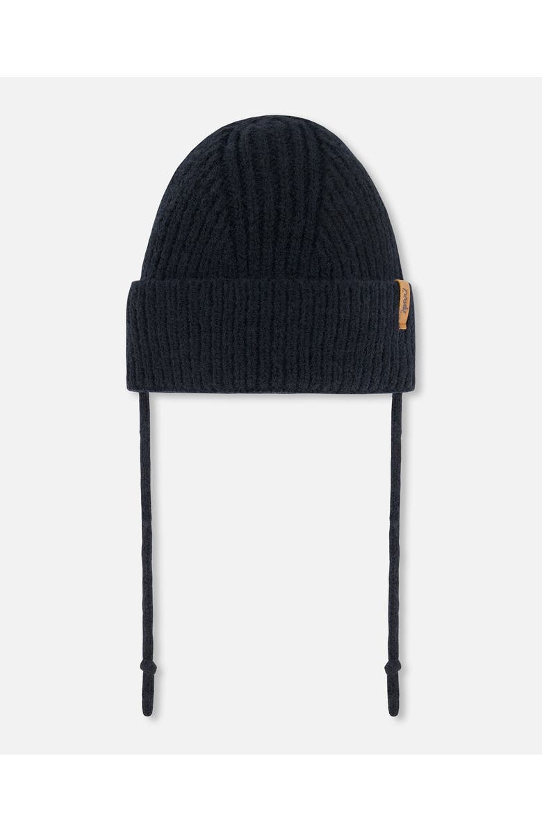 Deux par Deux Baby Unisex Mid-Season Knit Hat With Strings Black, Main, color, 