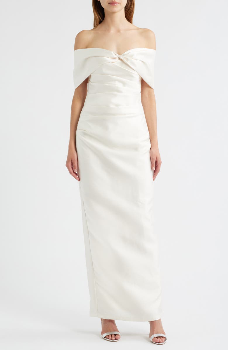 Sonya Moda Off the Shoulder Taffeta Gown, Main, color, Pearl