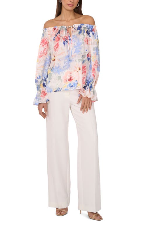 Vince Camuto Floral Keyhole Off The Shoulder Top In Ultra White