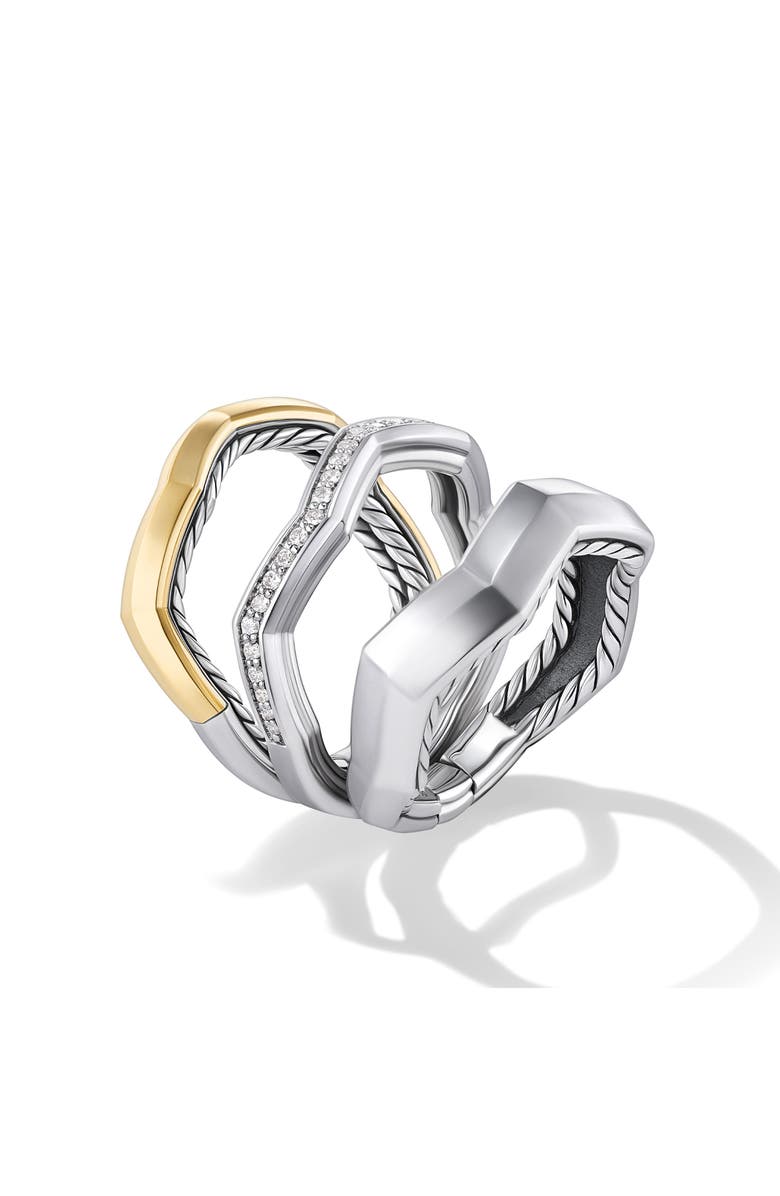 David Yurman Stax Zig Zag Triple Row Diamond Ring, Alternate, color, Sterling Silver/ Yellow Gold