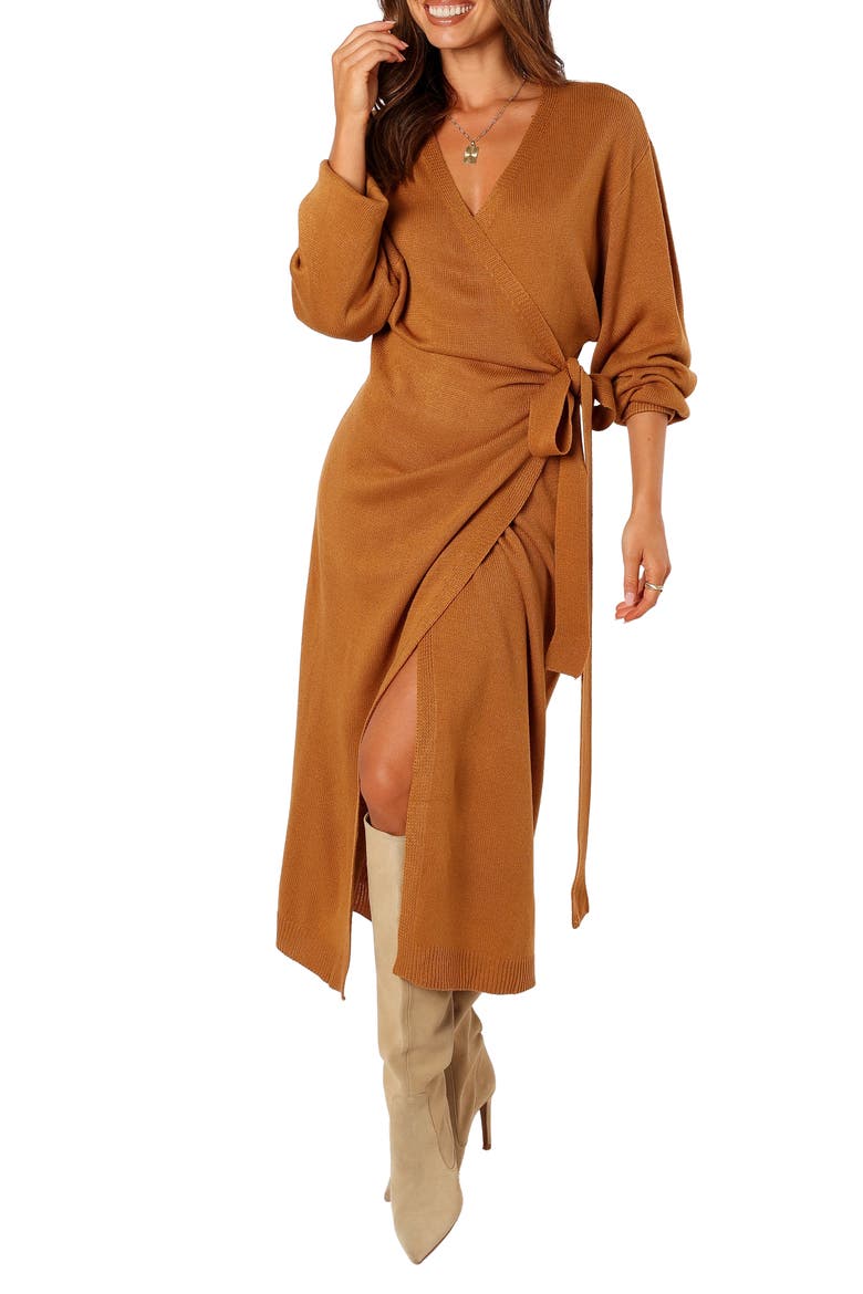 Nova Long Sleeve Maxi Wrap Dress, Main, color, CAMEL