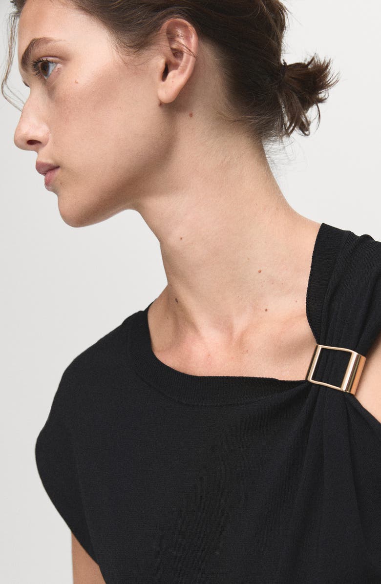 MANGO Buckle Detail Asymmetric Sweater, Alternate, color, Black