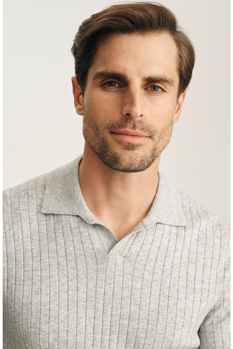 Mélange Johnny Collar Short Sleeve Cotton Sweater, Alternate, color, LIGHT GREY