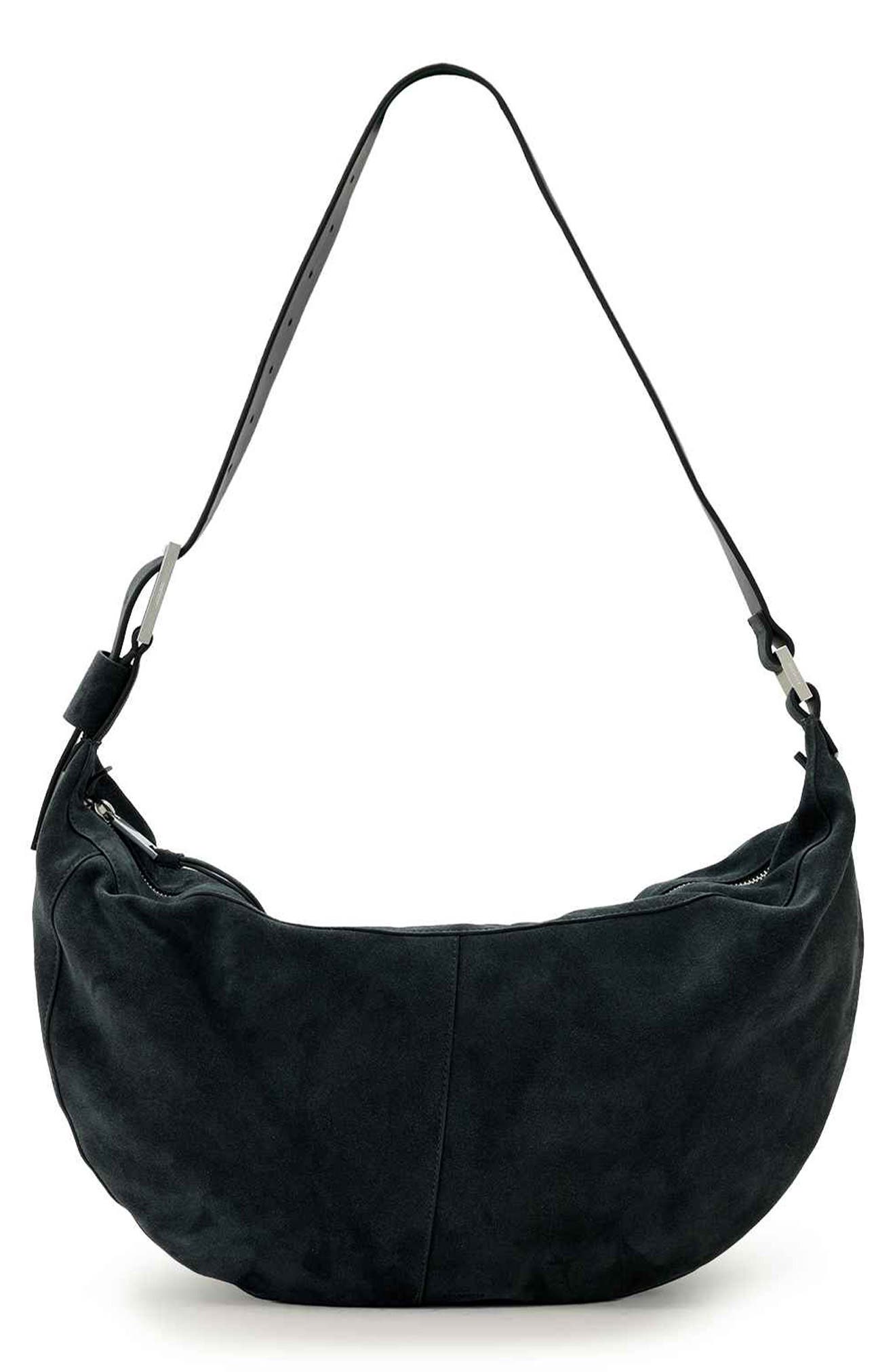 AllSaints Luna Suede Shoulder Bag, Main, color, Ink Blue