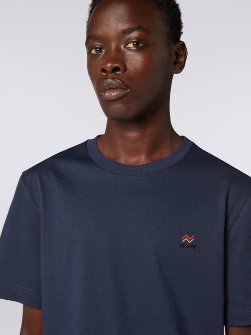 Missoni Crew-neck Cotton T-shirt With Embroidery And Logo In Blue