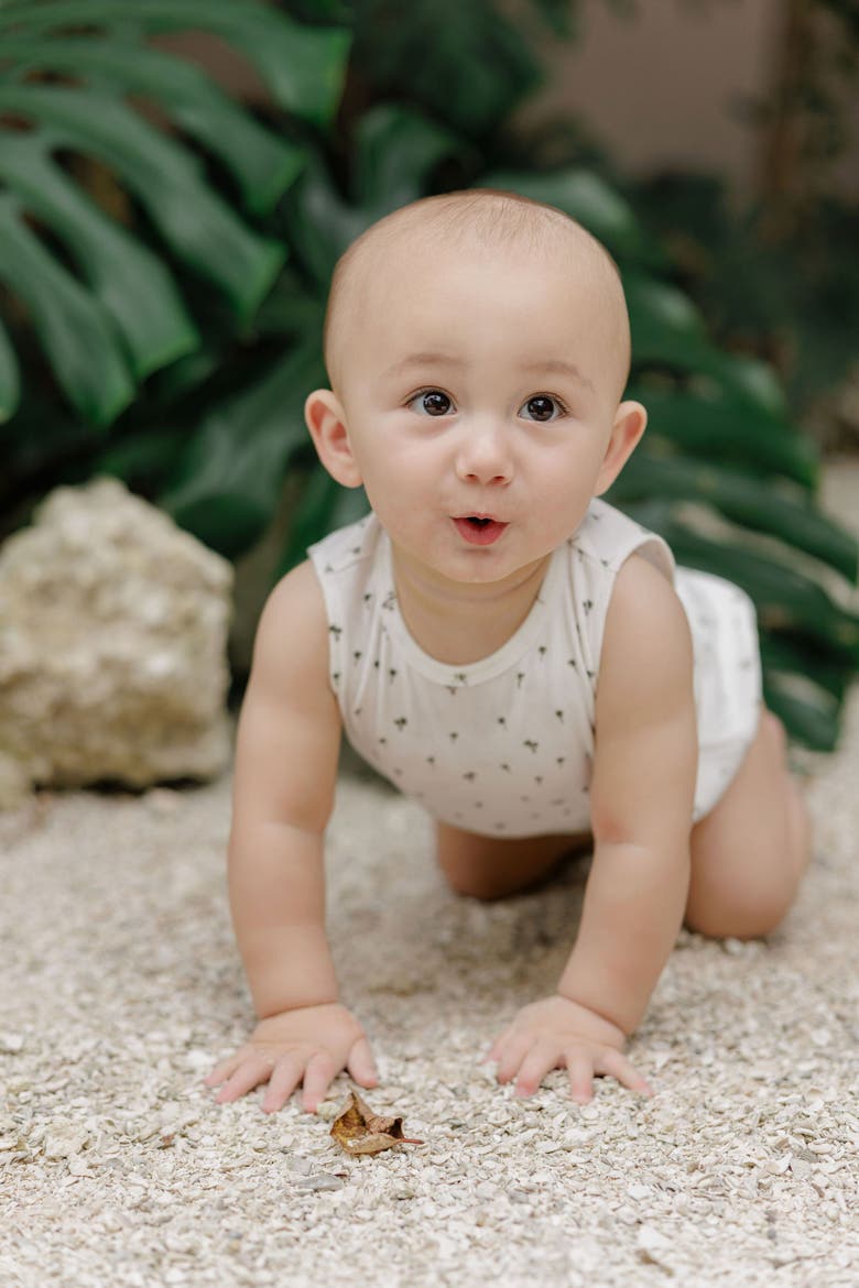 Printed Palm Trees Collection - Baby Boy Romper, Alternate, color, Ivory