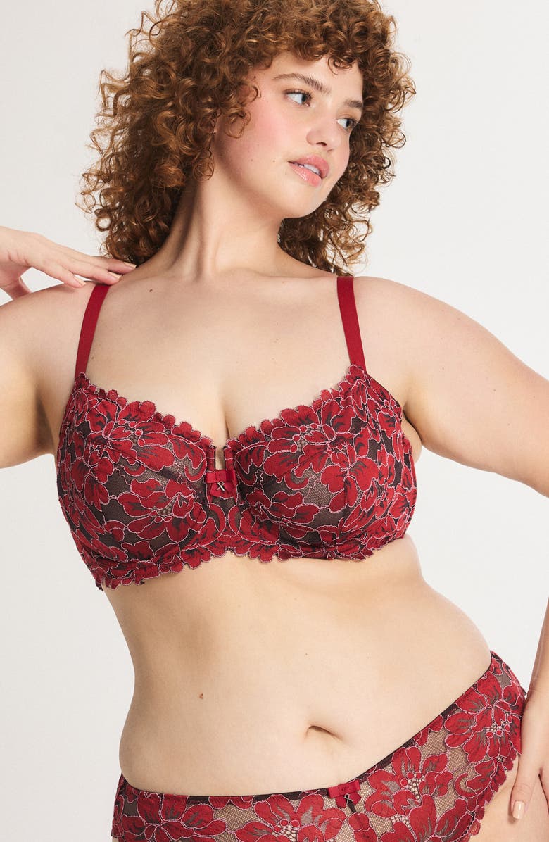 SAVAGE X FENTY Floral Corded Lace Underwire Balconette Bra, Alternate, color, Red Cognac