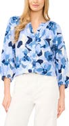 Halogen® Floral Raglan Balloon Sleeve Button-Up Top