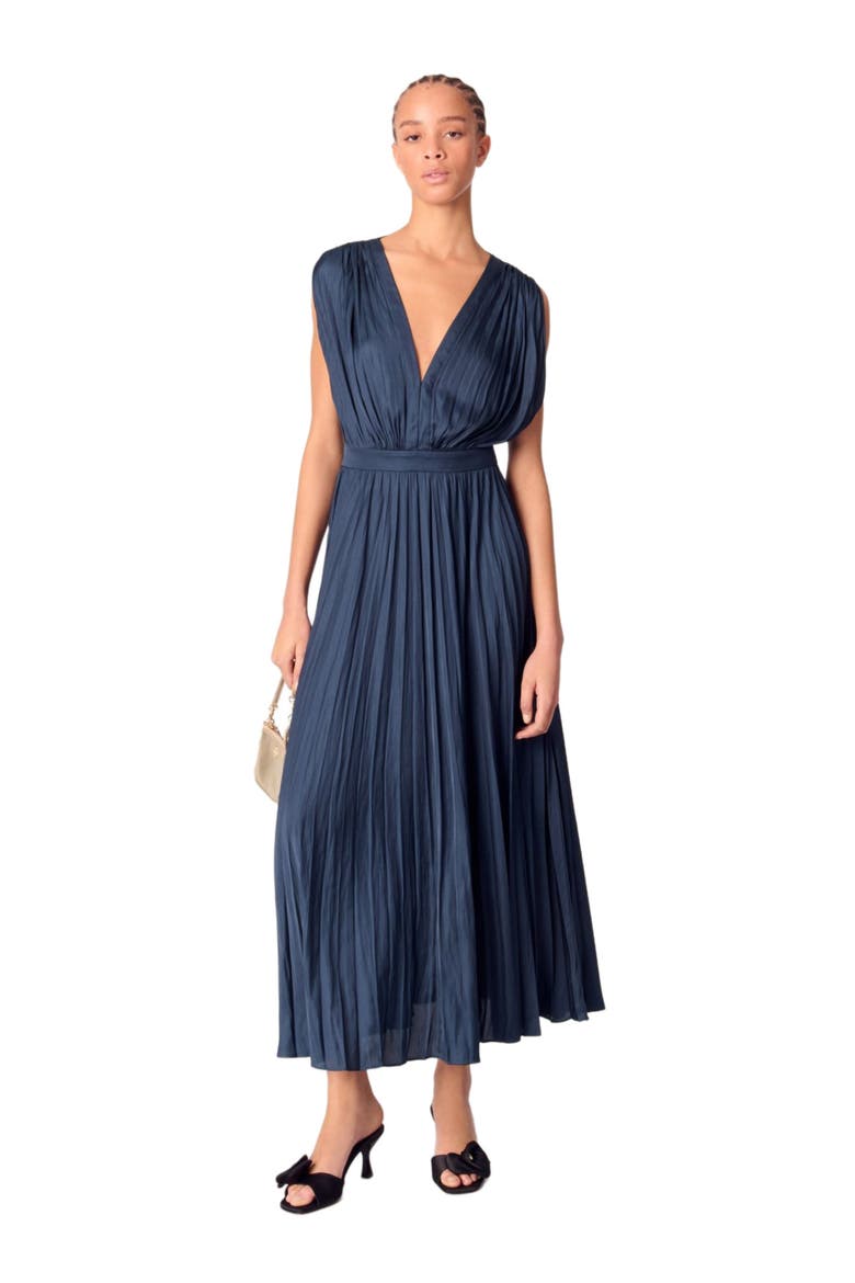 Pleated maxi dress, Main, color, Navy