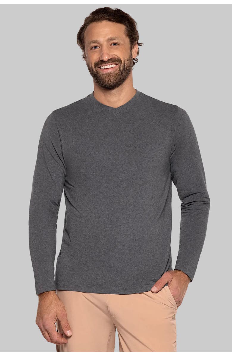Coolibar Men's V-Neck Long Sleeve T-Shirt - UPF 50+ Sun Protection - Morada, Main, color, Charcoal Heather