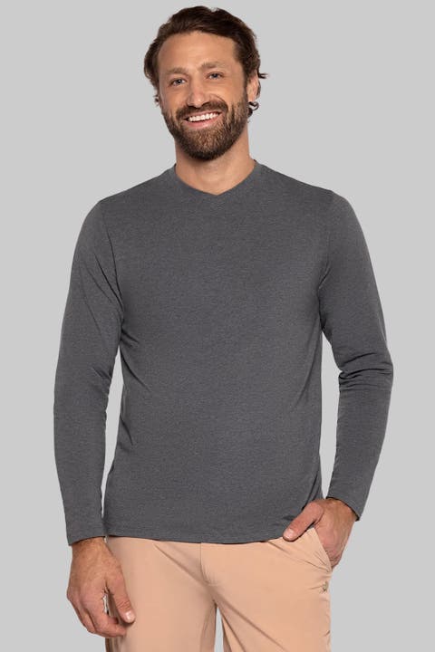 Men's V-Neck Long Sleeve T-Shirt - UPF 50+ Sun Protection - Morada