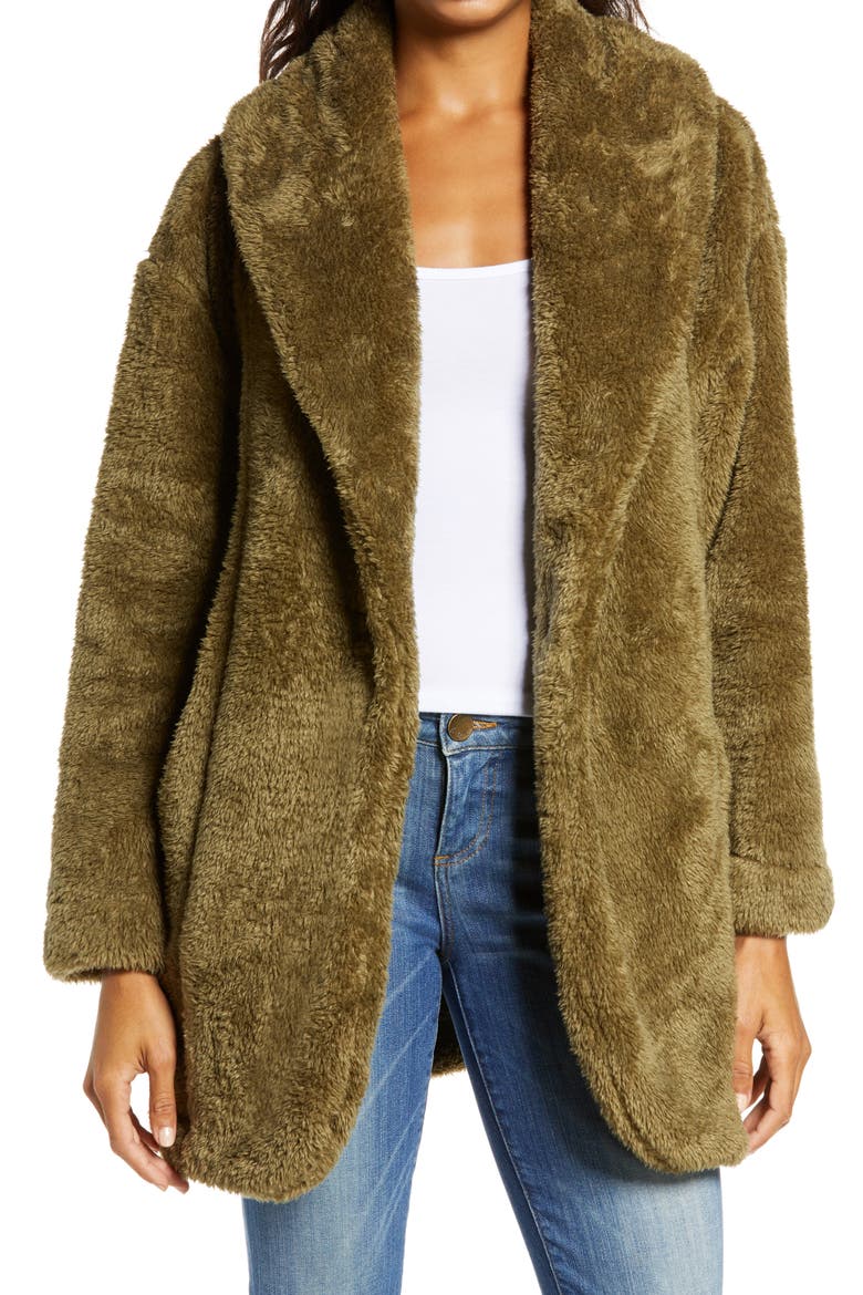 Annona Faux Shearling Travel Cardigan, Main, color, WILD OLIVE
