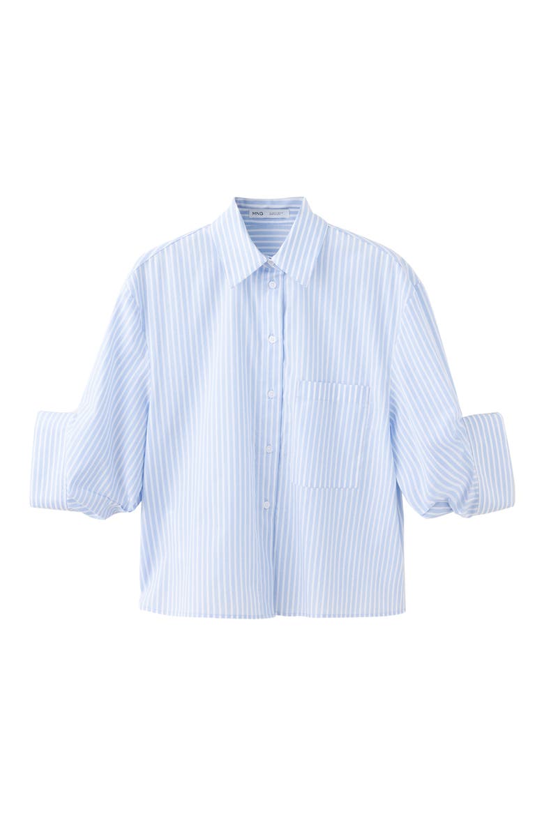 Striped Cropped Cotton Shirt, Alternate, color, SKY BLUE