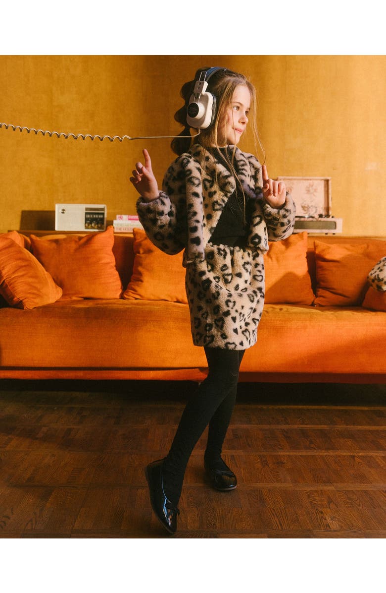 Deux par Deux Girl's Printed Faux Fur Skirt Leopard, Alternate, color, Printed Hearts