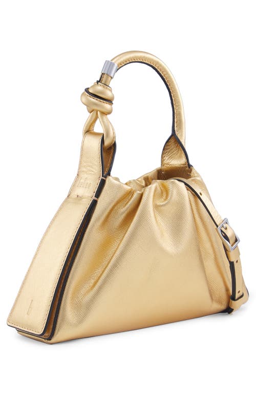 Behno Mini Tina Ruched Metallic Leather Baguette Top Handle Bag
