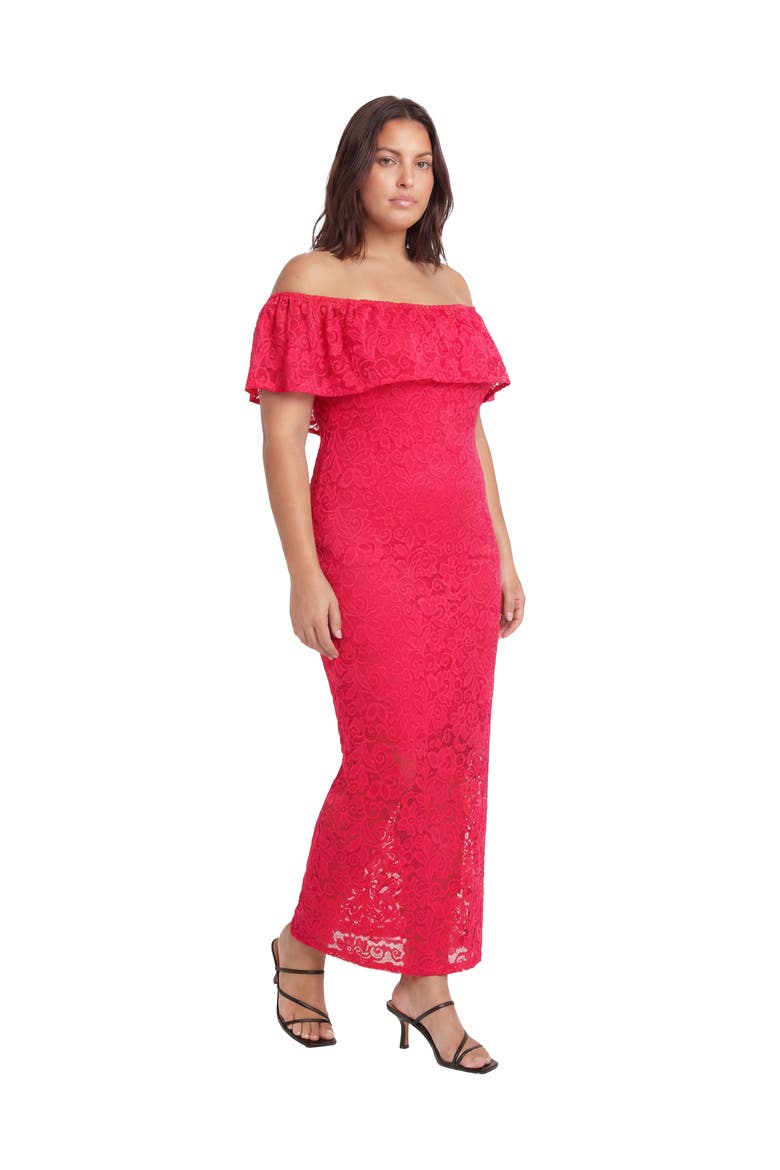 Curvy Elevate Lace Off the Shoulder Side Slit Body-Con Maxi Dress, Alternate, color, Fuchsia