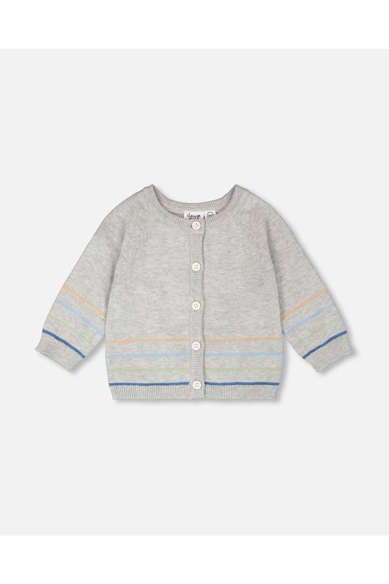 Boy Cotton Knit Striped Button Front Cardigan, Main, color, Light Heather Grey
