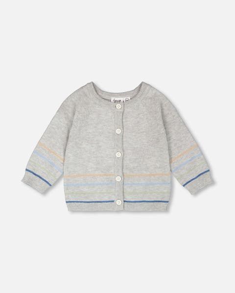 Boy Cotton Knit Striped Button Front Cardigan (Baby)