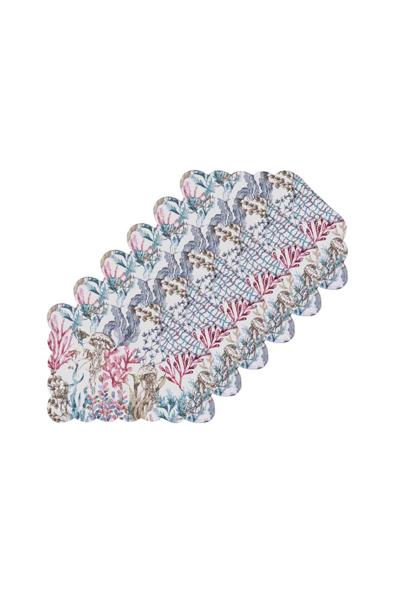 Delphina Reef Cotton Placemat Machine Washable Set of 6, Main, color, White