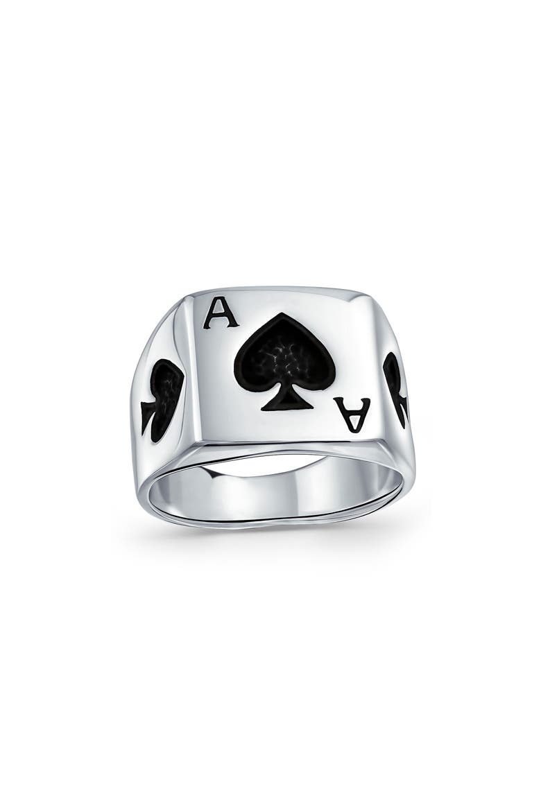 Men's Sterling Silver Gambler Ace of Spades Signet Ring, Main, color, SILVER