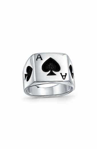 BLING JEWELRY Men's Sterling Silver Gambler Ace of Spades Signet Ring