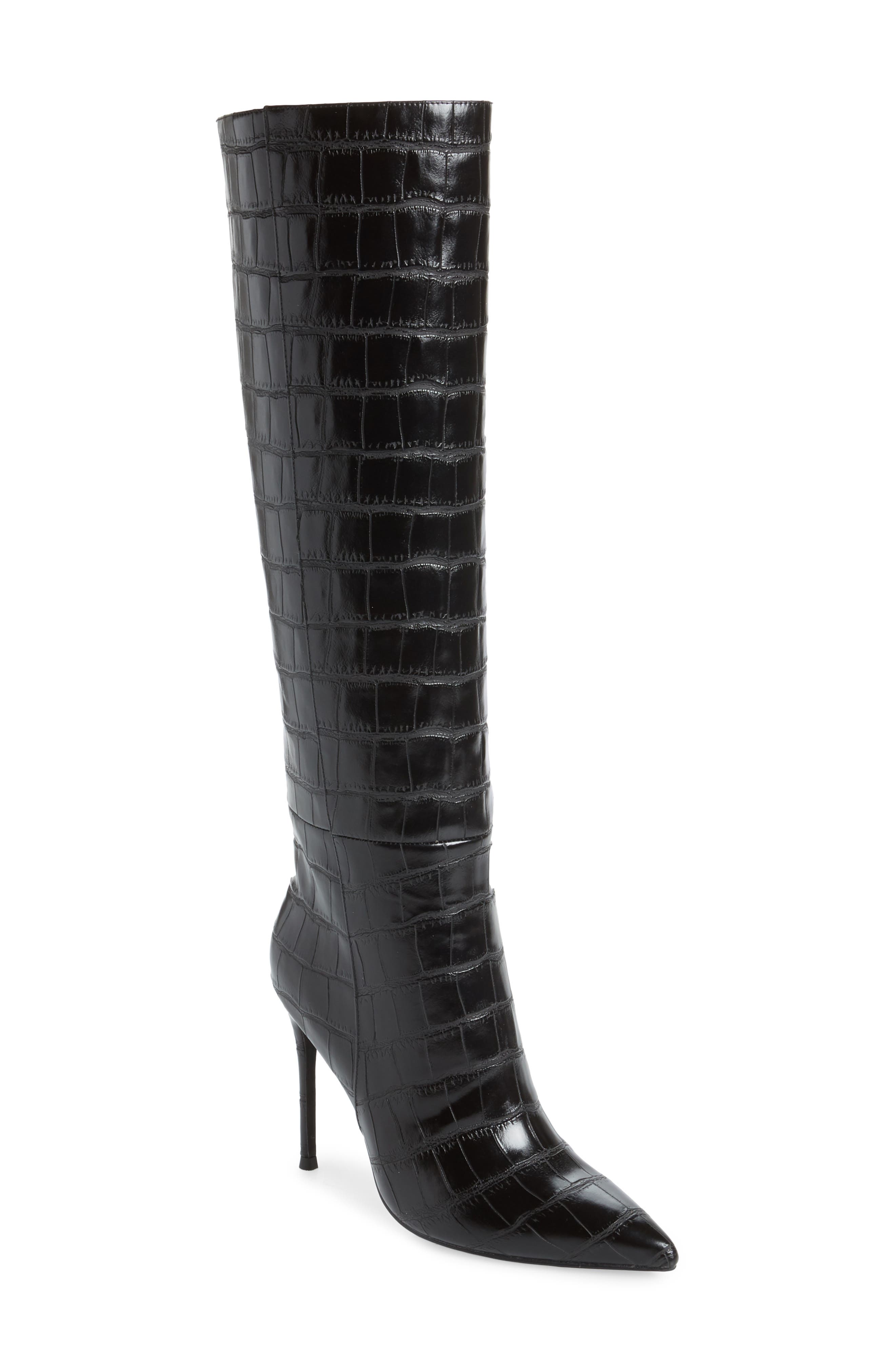 Arsen Knee High Boot, Main, color, BLACK CROCO